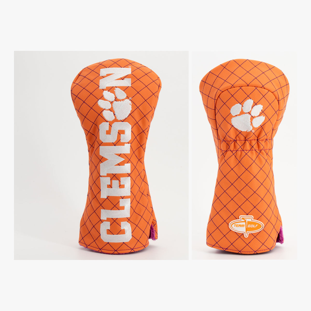 Clemson Tigers Solid Quilted Driver Headcover, front and back views