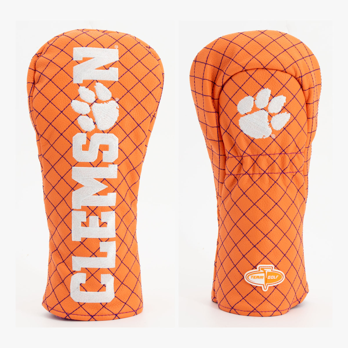 Clemson Tigers Solid Quilted Fairway Headcover, front and back views