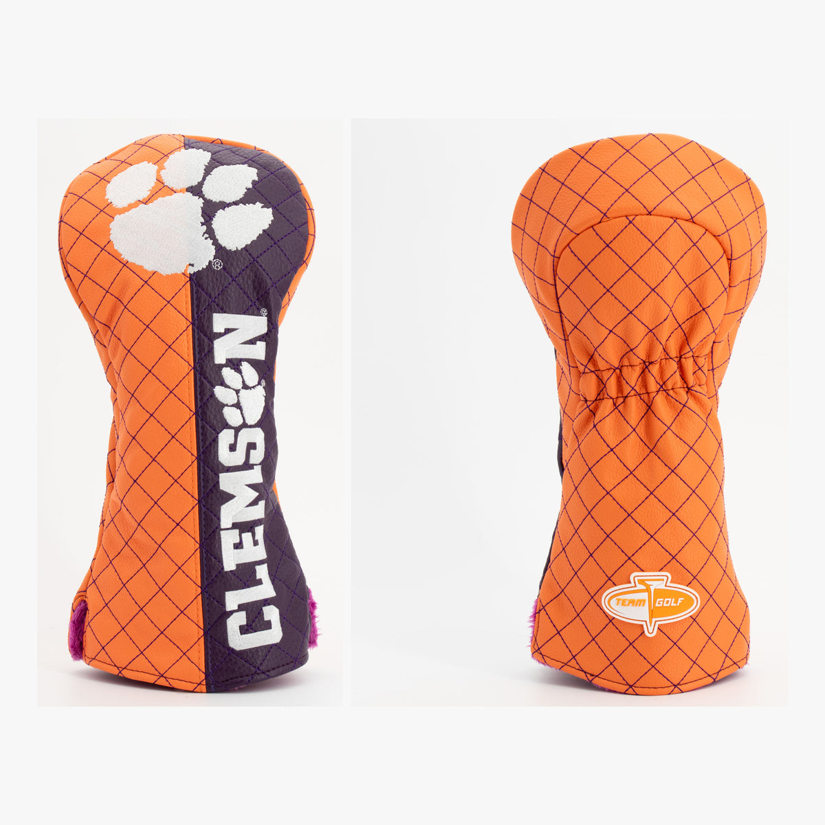 Clemson Tigers Split Quilted Driver Headcover, front and back views