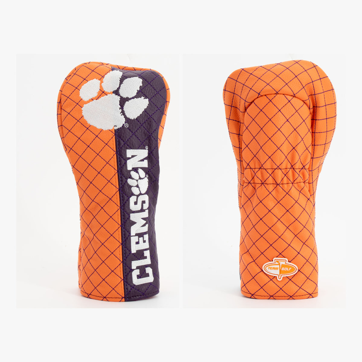 Clemson Tigers Split Quilted Fairway Headcover, front and back views
