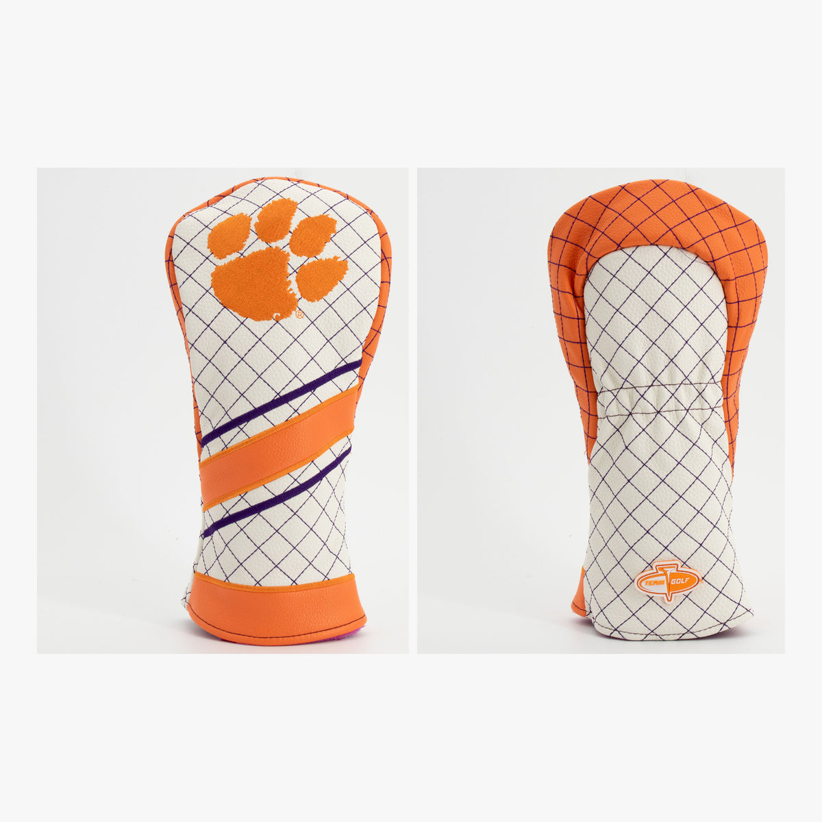 Clemson Tigers Striped Quilted Fairway Headcover, front and back views
