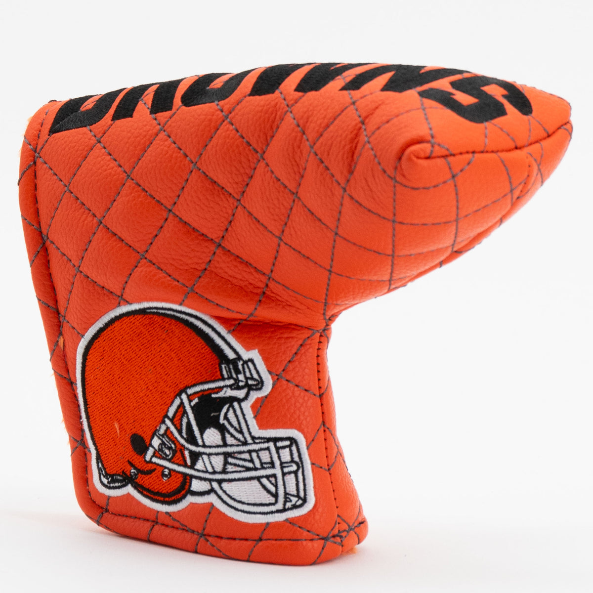 Cleveland Browns Solid Blade Putter quilted headcover, angled view