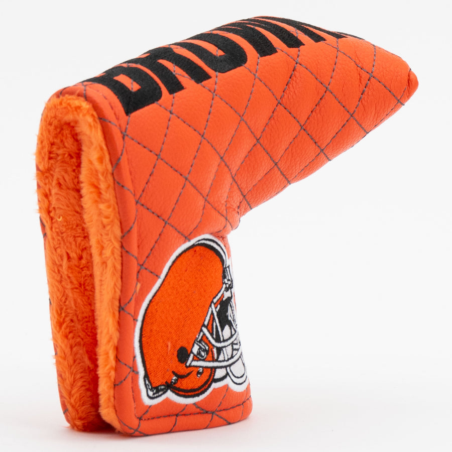 Cleveland Browns solid quilted blade putter cover: original opening and lining detail