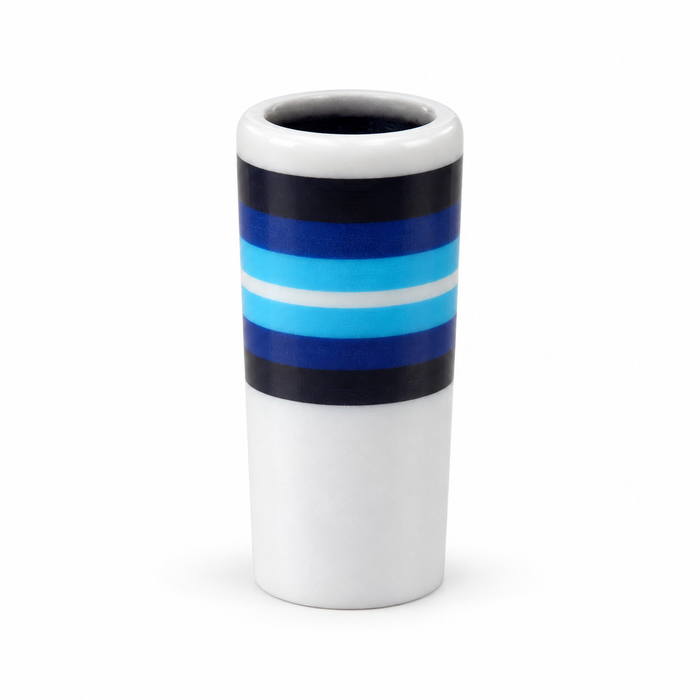 Club Rehab Arctic Stripe golf ferrule, white body with navy, blue and cyan bands