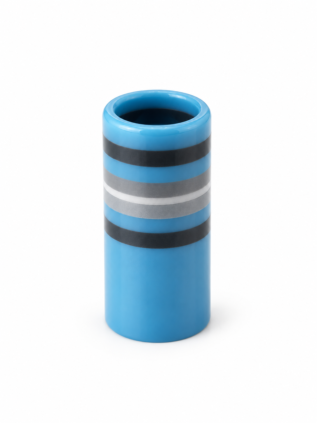 Blue Steel ferrule with blue body and black, silver and white bands on a clean white background.