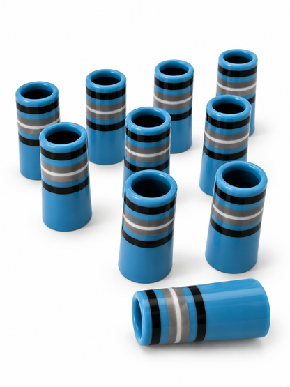 Alternate angle of the Blue Steel golf ferrules on a clean white background.