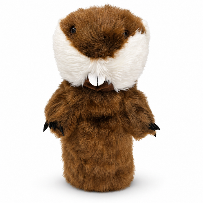 Gopher plush driver headcover, front view on a clean white background