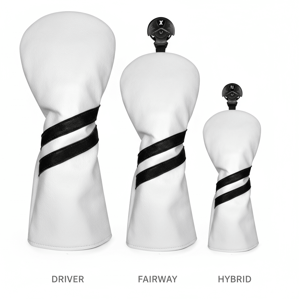 Club Rehab Premium Stripe Headcovers - White Full set (Driver, Fairway, Hybrid) - Club Rehab