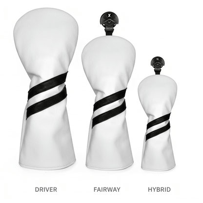Club Rehab Premium Stripe Headcovers - White Full set (Driver, Fairway, Hybrid) - Club Rehab