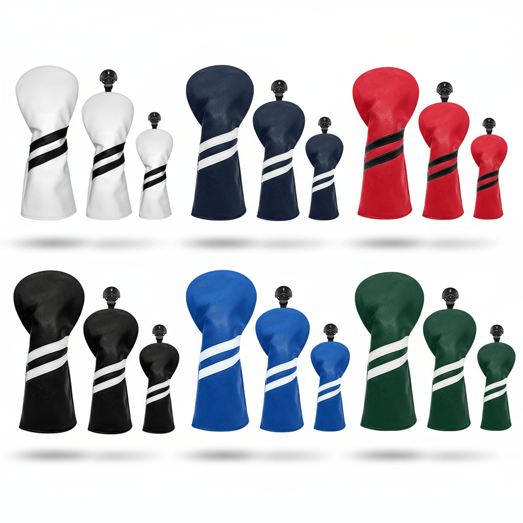 Club Rehab Premium Stripe Headcovers - White Full set (Driver, Fairway, Hybrid) - Club Rehab