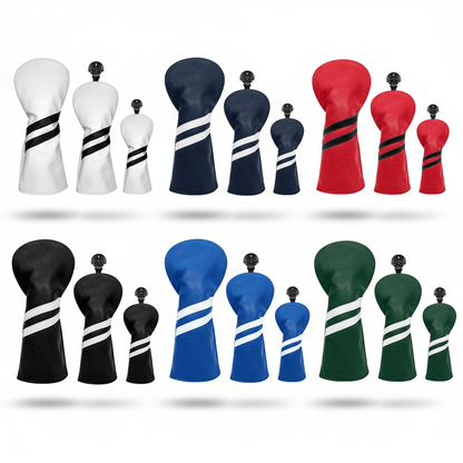Club Rehab Premium Stripe Headcovers - White Full set (Driver, Fairway, Hybrid) - Club Rehab