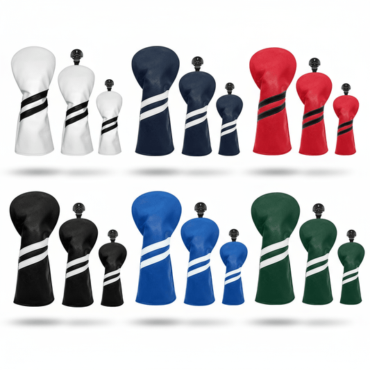 Club Rehab Premium Stripe Headcovers - White Full set (Driver, Fairway, Hybrid) - Club Rehab
