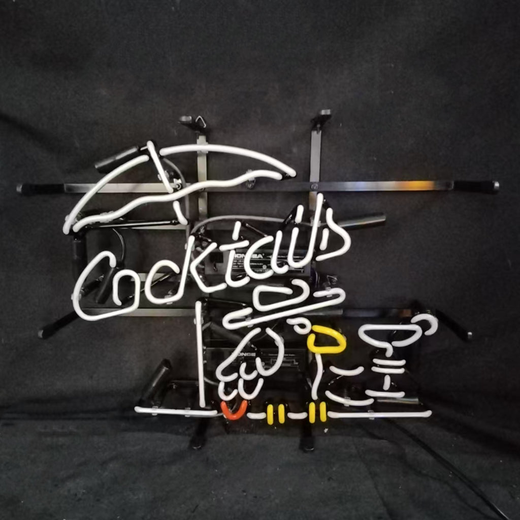 Cocktails with Under Umbrella Parrot Neon Signs - Club Rehab