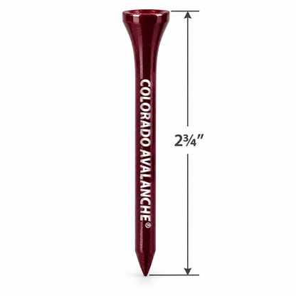 Burgundy Colorado Avalanche golf tee with a 2¾-inch height measurement.