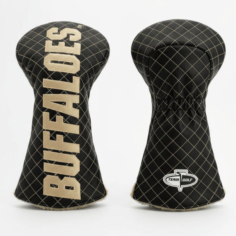Two black golf club head covers with 'BUFFALOES' branding on a white background
