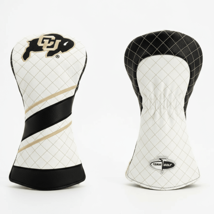Two golf club head covers on a white background