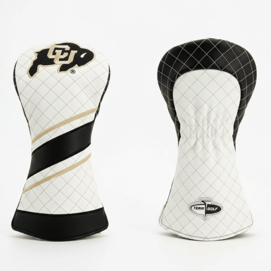 Two golf club head covers on a white background
