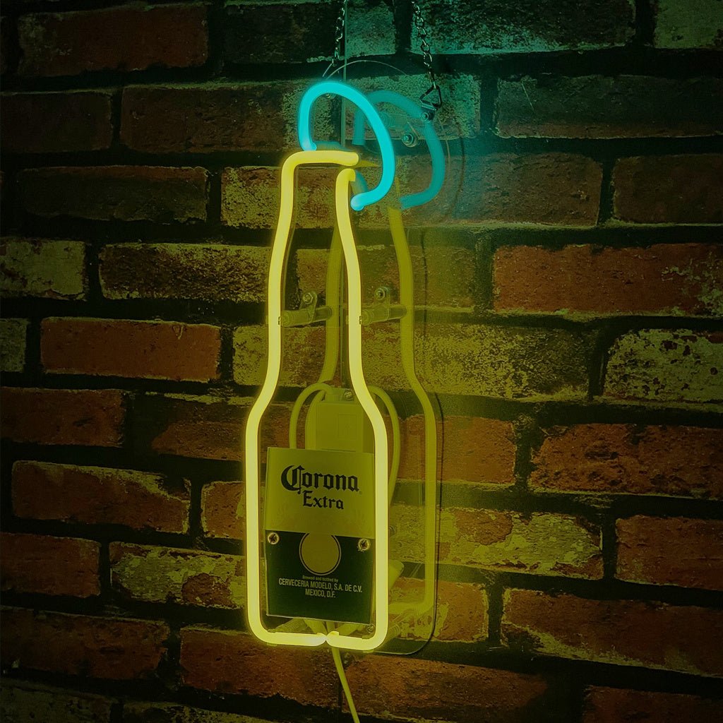 Corona Extra Bottle with Lime Neon Signs - Club Rehab