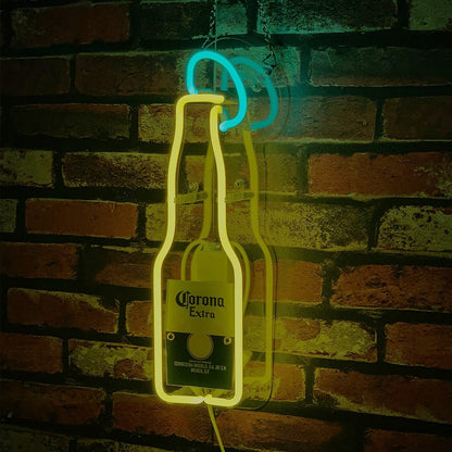 Corona Extra Bottle with Lime Neon Signs - Club Rehab
