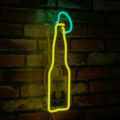 Corona Extra Bottle with Lime Neon Signs - Club Rehab