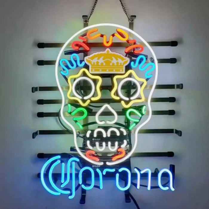 Corona Extra Dia De Los Muertos Hanuted Skull Neon Signs - Club Rehab