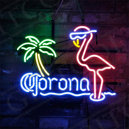 Corona Extra Flamingo Palm Tree Neon Light Sign - Club Rehab