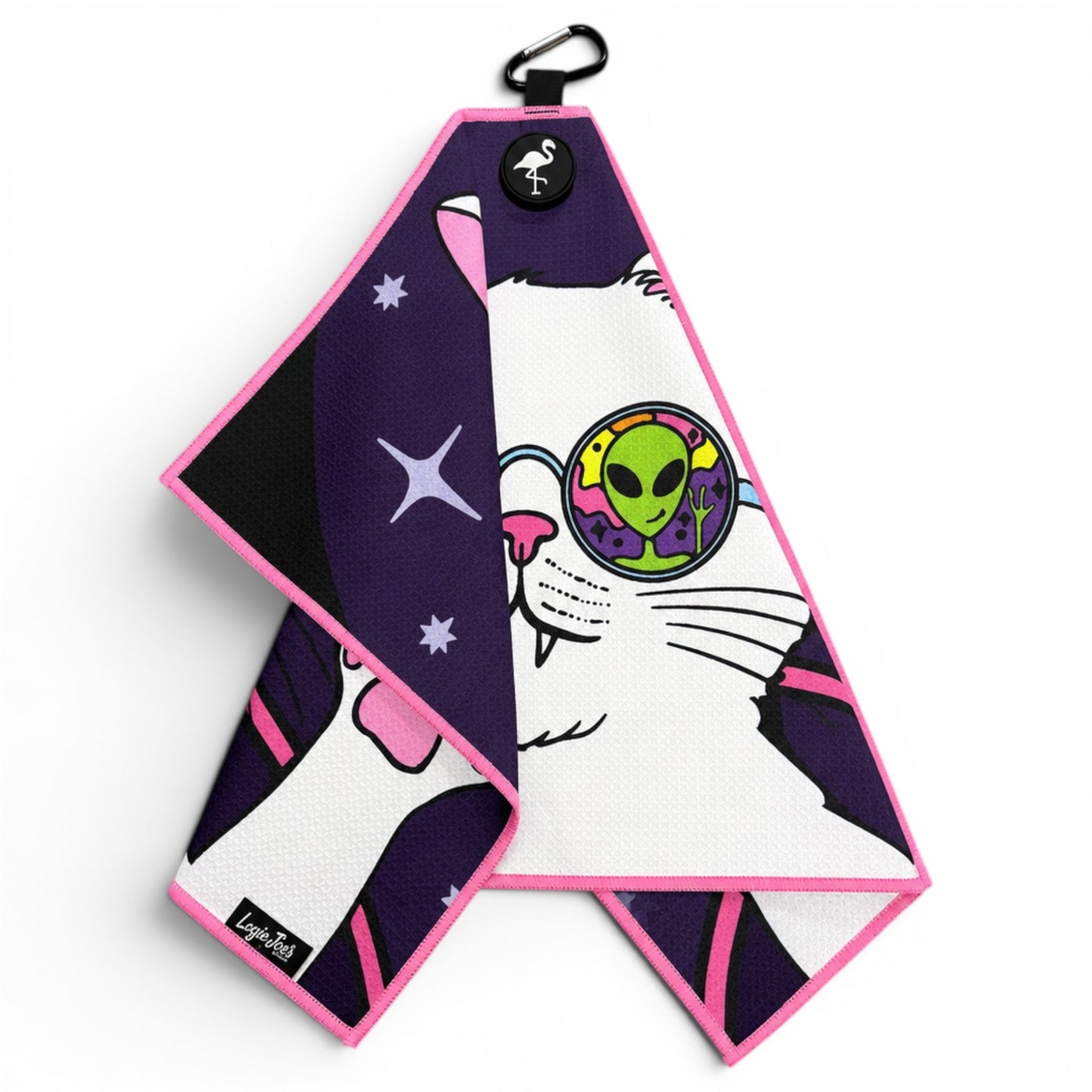 Cosmic Kitty Golf Towel | 24” x 16” Microfiber Towel | Magnetic Clip & Carabiner | Premium Golf Accessory - Club Rehab