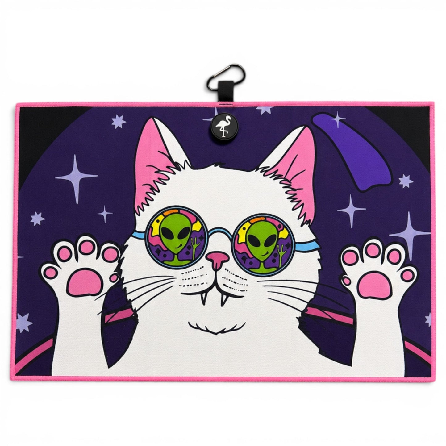 Cosmic Kitty Golf Towel | 24” x 16” Microfiber Towel | Magnetic Clip & Carabiner | Premium Golf Accessory - Club Rehab