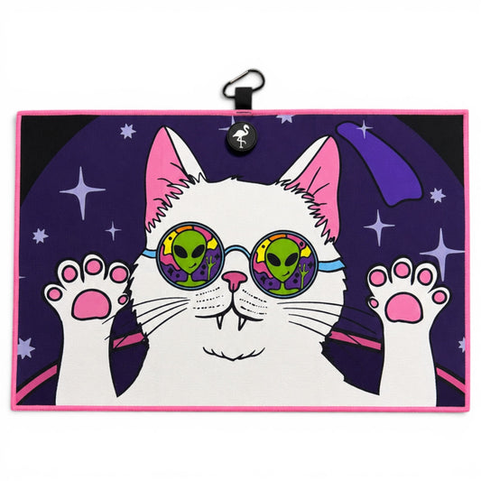 Cosmic Kitty Golf Towel | 24” x 16” Microfiber Towel | Magnetic Clip & Carabiner | Premium Golf Accessory - Club Rehab
