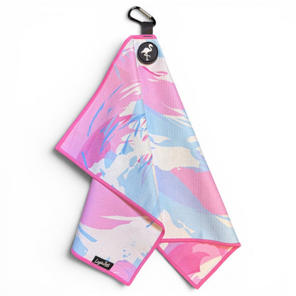 Cotton Candy Clouds Golf Towel | 24” x 16” Microfiber Towel | Magnetic Clip & Carabiner | Premium Golf Accessory - Club Rehab