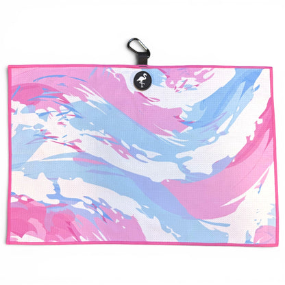 Cotton Candy Clouds Golf Towel | 24” x 16” Microfiber Towel | Magnetic Clip & Carabiner | Premium Golf Accessory - Club Rehab
