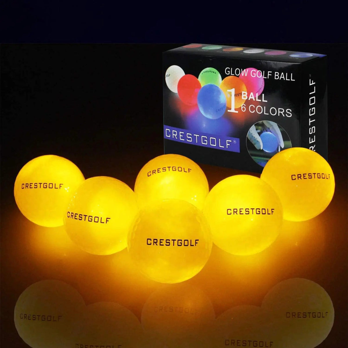 Crestgolf Cosmic Glow LED Golf Balls - Club Rehab - Neon ballsSunset Yellow: Like a slice of sunshine - even at midnight. (6 pcs)45086332485824