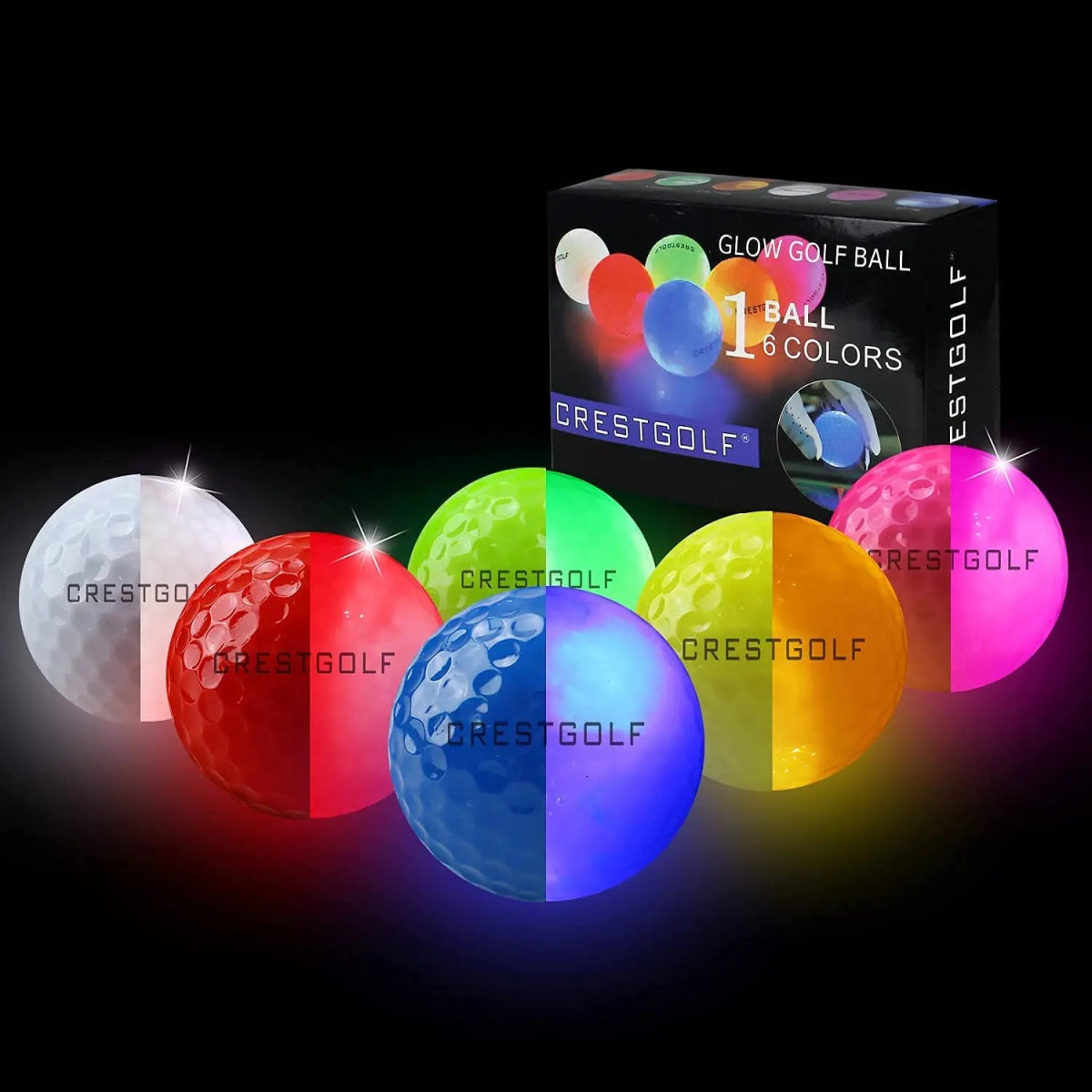 Crestgolf Cosmic Glow LED Golf Balls - Club Rehab - Neon ballsCosmic Mix - Up (6 Pcs)45086332420288