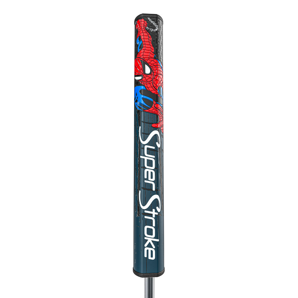 Roter und blauer SuperStroke Spider-Man Tour 2.0 Puttergriff mit Charakter-Artwork