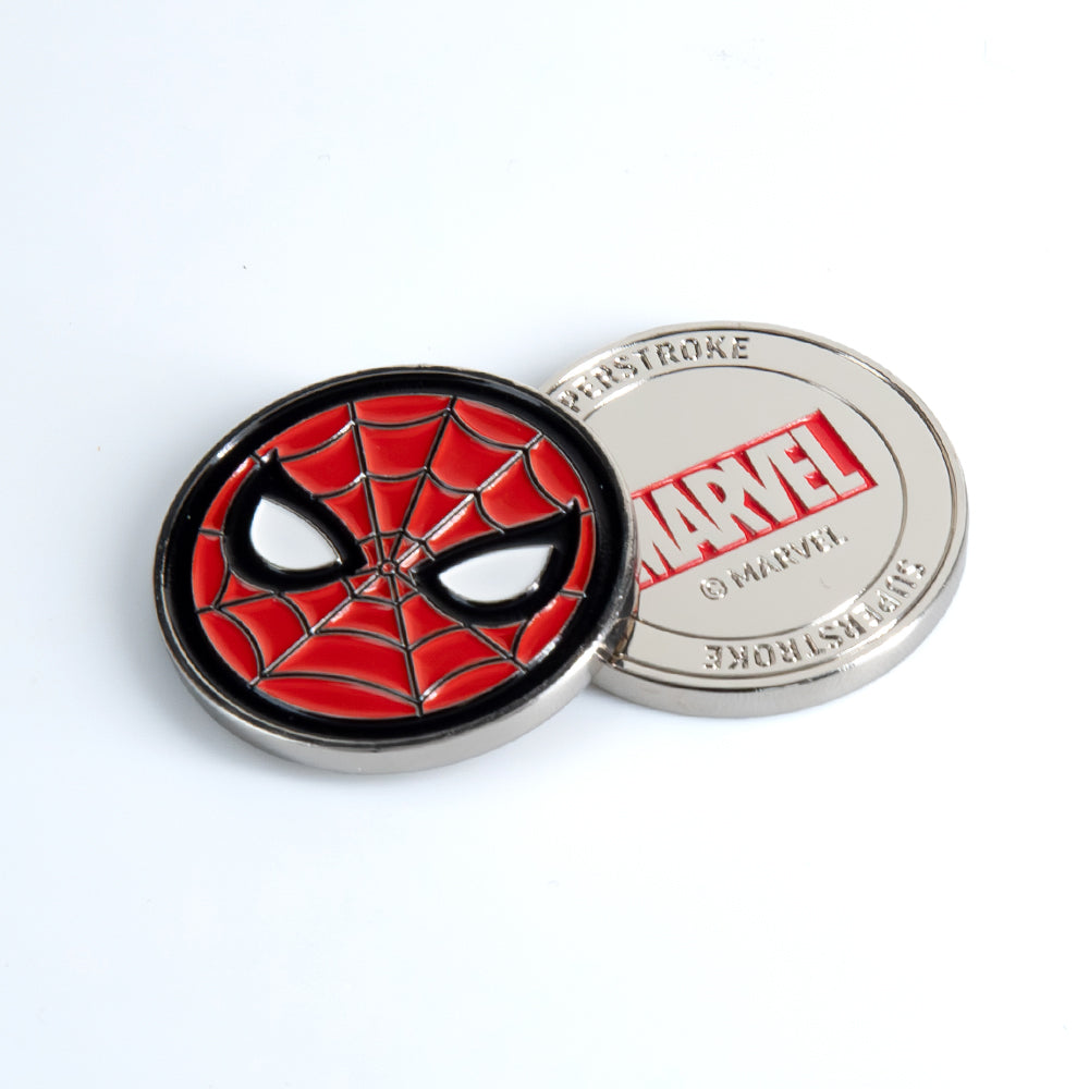 Passender SuperStroke Spider-Man Ballmarker, von beiden Seiten gezeigt