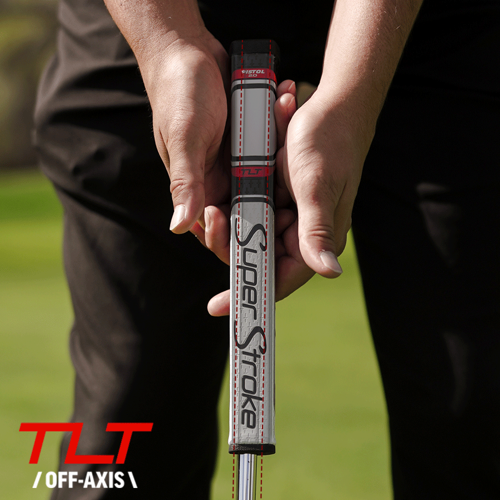 Golfer holding a SuperStroke TLT putter grip at address