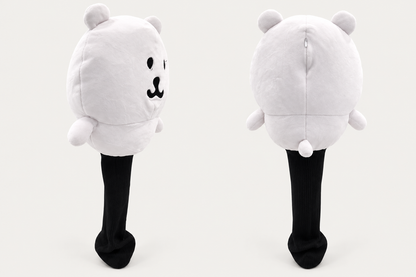 Side and rear views of CRG Mallow Mulligan bear driver headcover with long black sock and little tail