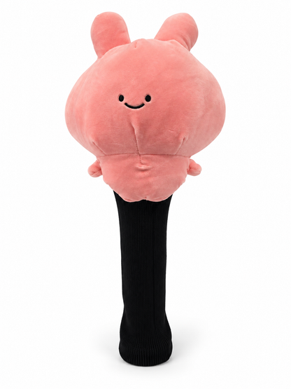 CRG Peachy Keen pink bunny driver headcover with smiling embroidered face and long black protective sock