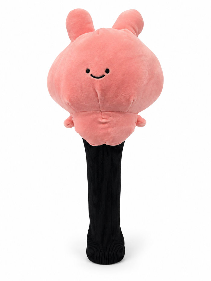 CRG Peachy Keen pink bunny driver headcover with smiling embroidered face and long black protective sock