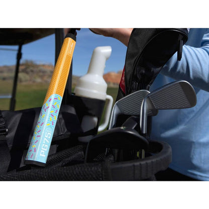 Lizard Skins PG75 Blue Scoop putter grip with a golf bag