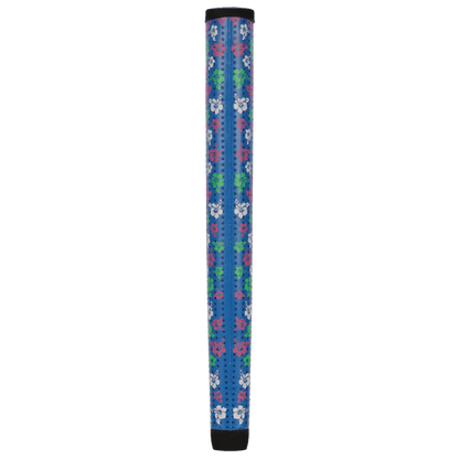 Lizard Skins PG75 Floral Blue putter grip, rear and side detail