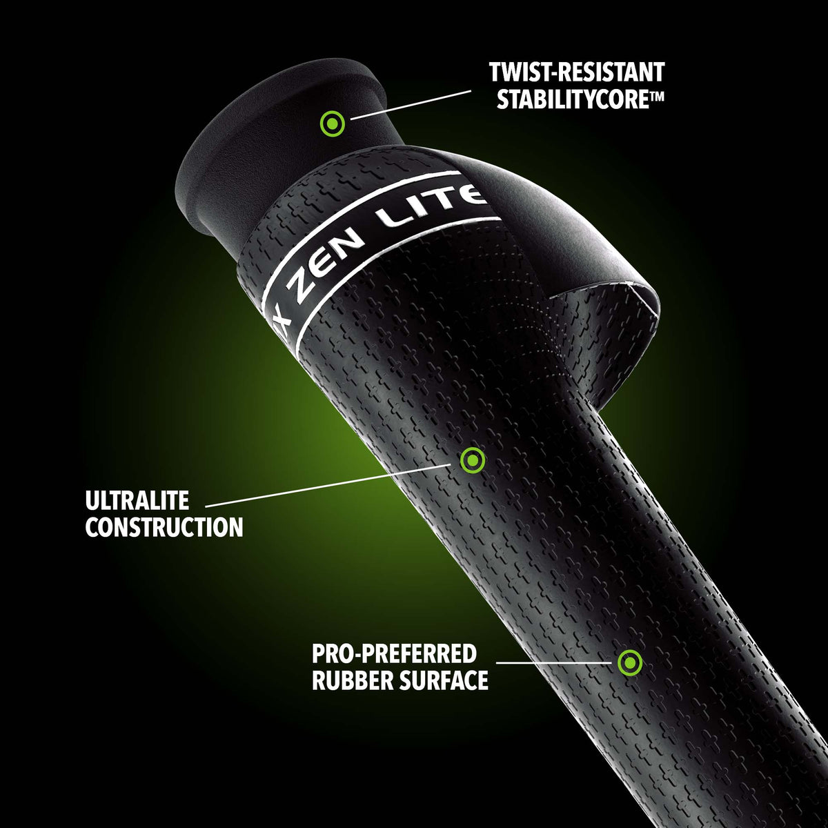Black Zen Lite cutaway showing rubber surface and StabilityCore