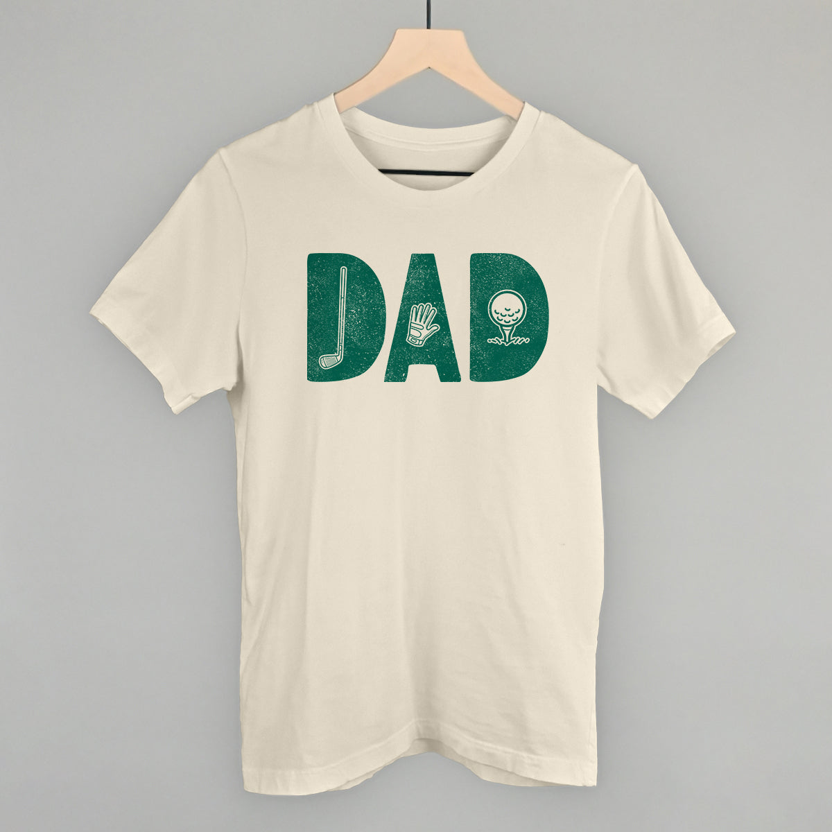 Cream Dad Golfing Icons T-shirt with green DAD lettering