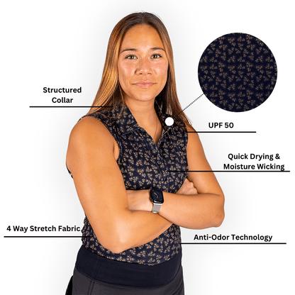 Dark Floral Women's (Sleeveless) Polos - S - Club Rehab