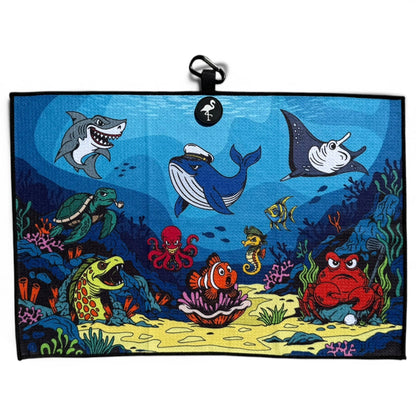 Deep Blue Sea Golf Towel | 24” x 16” Microfiber Towel | Magnetic Clip & Carabiner | Premium Golf Accessory - Club Rehab