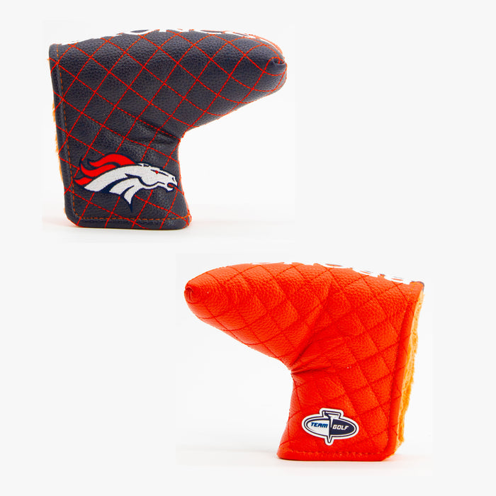 Denver Broncos Split Quilted Blade Putter Cover, offset front and back views