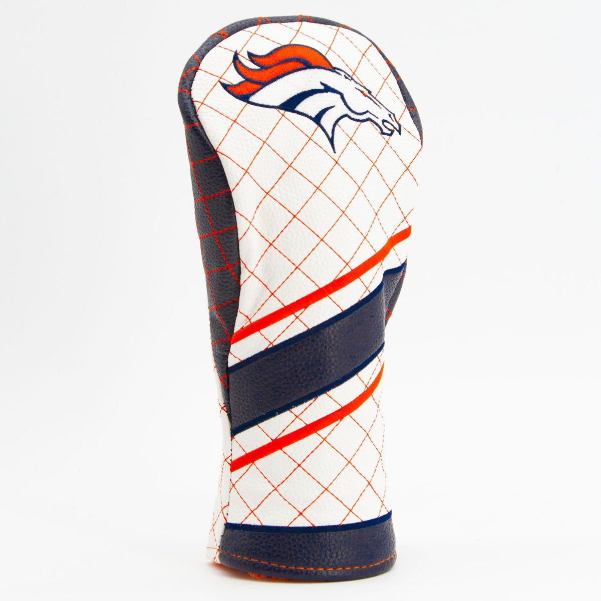 Denver Broncos Striped Quilted Fairway Headcover, close-up of the diamond stitching and textured exterior