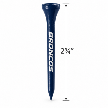 Navy Denver Broncos golf tee with a 2¾-inch height measurement.