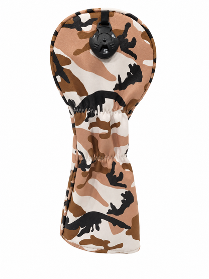 Desert camo golf headcovers fairway back on white background
