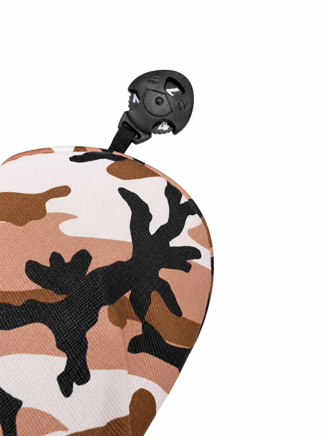 Desert camo golf headcovers hybrid number selector on white background